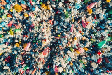 Colorful plastic waste sprawls across land, showcasing pollution