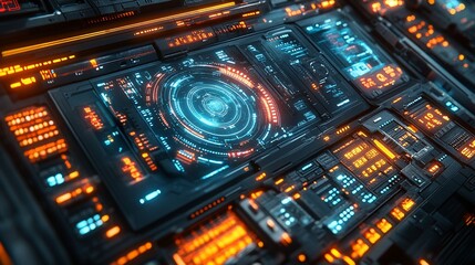 Naklejka premium Futuristic Technology Interface: Sci-Fi Control Panel Design