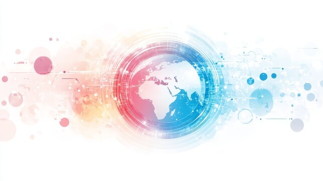 Abstract technology world map background with circles futuristic digital global network visualization