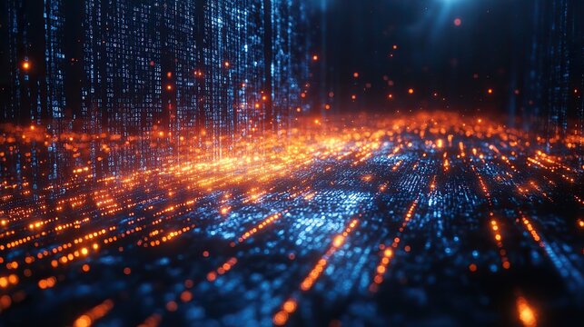 Abstract image of code, internet connections, and big data, symbolizing cloud storage, artificial intelligence, and quantum computing