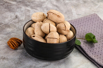 Crunchy pecan nut in the bowl