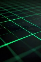 Abstract green grid pattern on dark background.