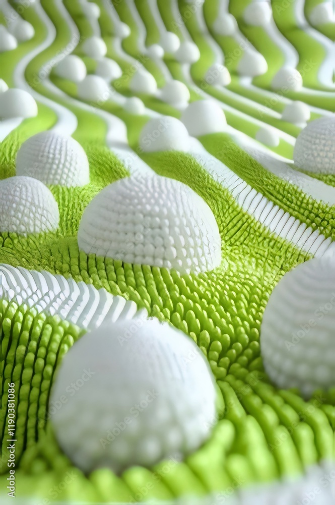 Aufkleber abstract 3d rendering of spheres on a wavy green surface.