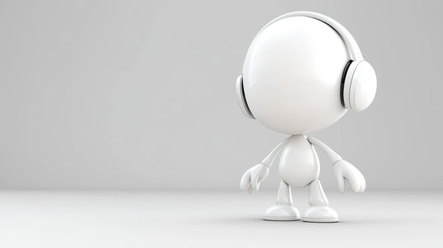 White 3d man immersed in sound visual representation of the power of audio with headphones