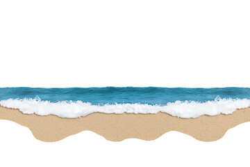 Obraz premium A serene shoreline featuring gentle waves lapping against a sandy beach, capturing the essence of a tranquil coastal scene.