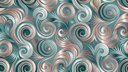 Elegant Rose Gold and Teal Swirling Abstract Pattern Design for Fabrics, Wallpaper, and Decorative Projects