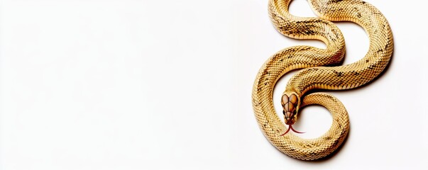 Obraz premium Chinese new year snake zodiac 3d concept. A close-up of a beautiful golden snake on a light background, showcasing its intricate patterns.