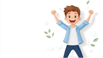 Man embraces freedom and joy with open arms against serene white backdrop