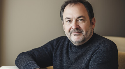 Obraz premium Mature professional in casual black sweater. Ideal for executive portraits, creative leadership, or consulting expertise