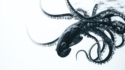 An underwater shot of a large octopus with its tentacles spread out.
