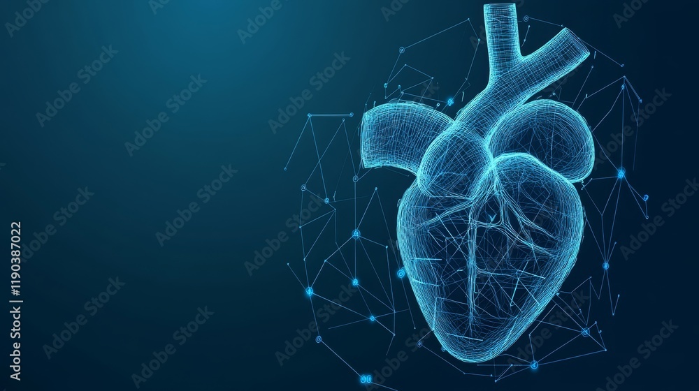 Poster global network heart, interconnected lines of digital communication in futuristic web