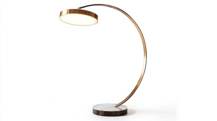 Arc floor lamp with brass frame and marble base.