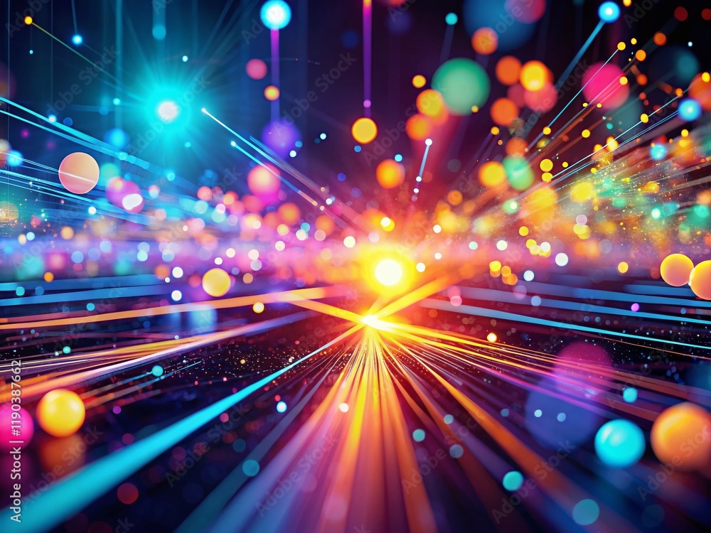 Poster abstract glowing lines and particles: futuristic tech bokeh background