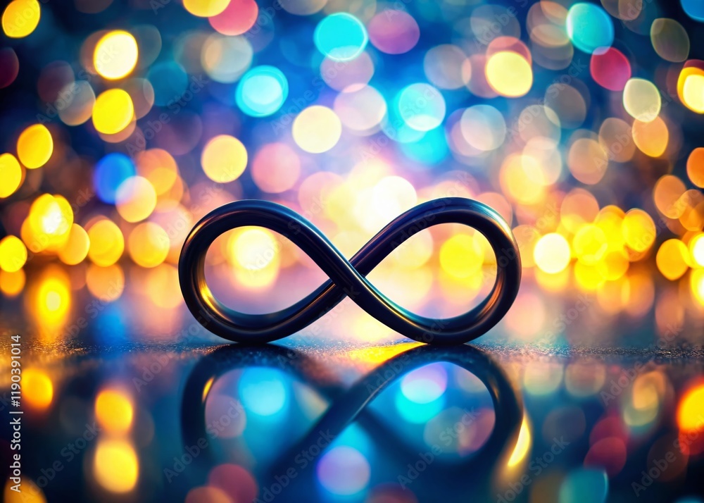 Poster abstract infinity symbol: continuous black line drawing with bokeh effect - motion concept