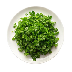 Fototapeta premium Fresh green lettuce leaves on white plate isolated on transparent background