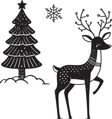 deer with christmas tree vector illustration