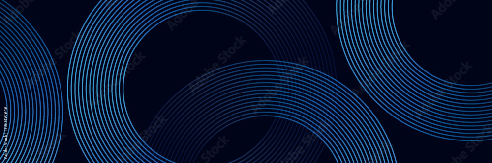 Wall mural abstract blue geometric lines glowing on dark blue background. modern shiny blue circle lines patter