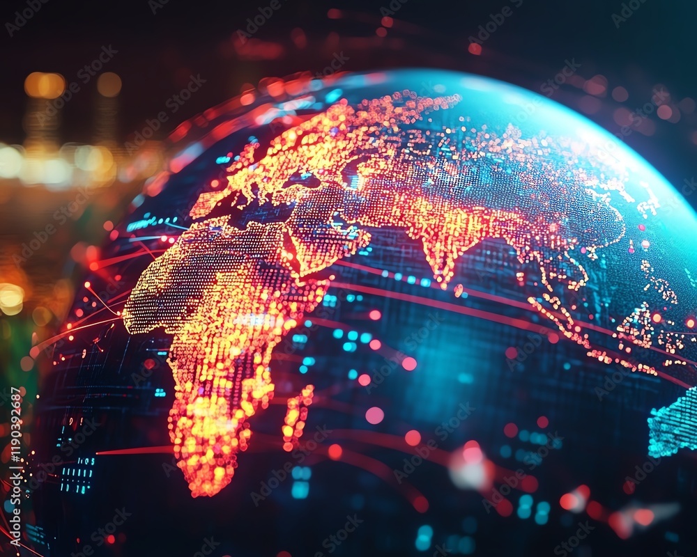 Aufkleber global digital network on earth with highspeed data transfers