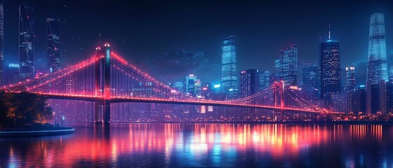 Naklejka premium Futuristic smart city by night