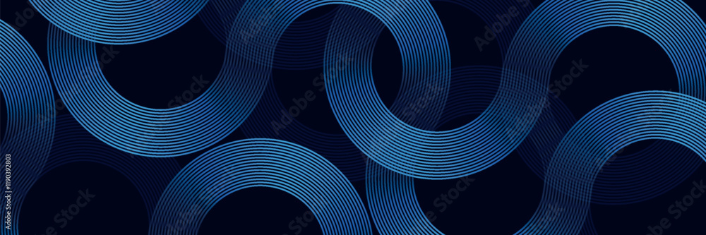 Wall mural abstract blue geometric lines glowing on dark blue background. modern shiny blue circle lines patter