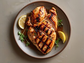 a plate of grilled chicken top view