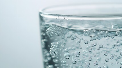 Glass of Sparkling Water Bubbles Close Up