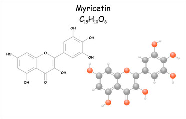 Myricitin. Stylized molecule model and structural formula. 

 , 


