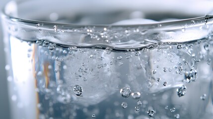 Sparkling Water Bubbles Ice Glass Close Up