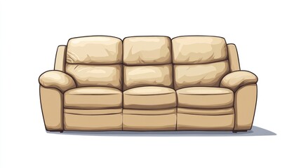 Beige leather three-seater sofa isolated on white background.
