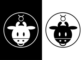 牡牛座の白黒アイコンイラスト