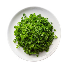 Fresh green lettuce leaves on white plate isolated on transparent background
