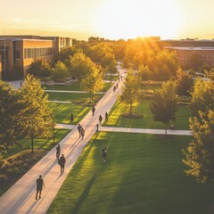 Territory of a large university, view from above, drone shot.