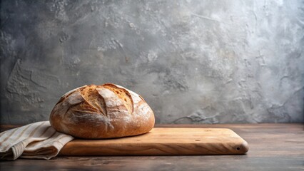 Artisan Round Loaf of Bread on Rustic Wooden Board