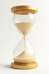 3d sand clock illustration with gold color and sand on white background. 3d rendering