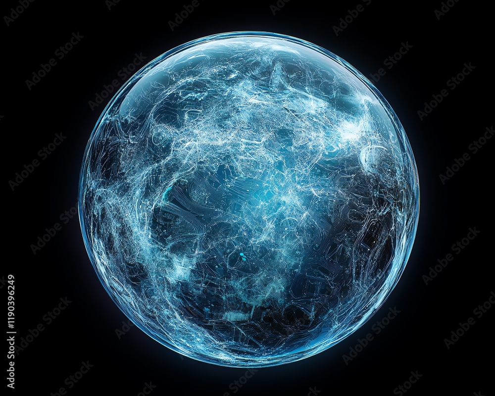 Aufkleber generative aiinspired world sphere with intricate data networks, glowing glass hologram effect, futu