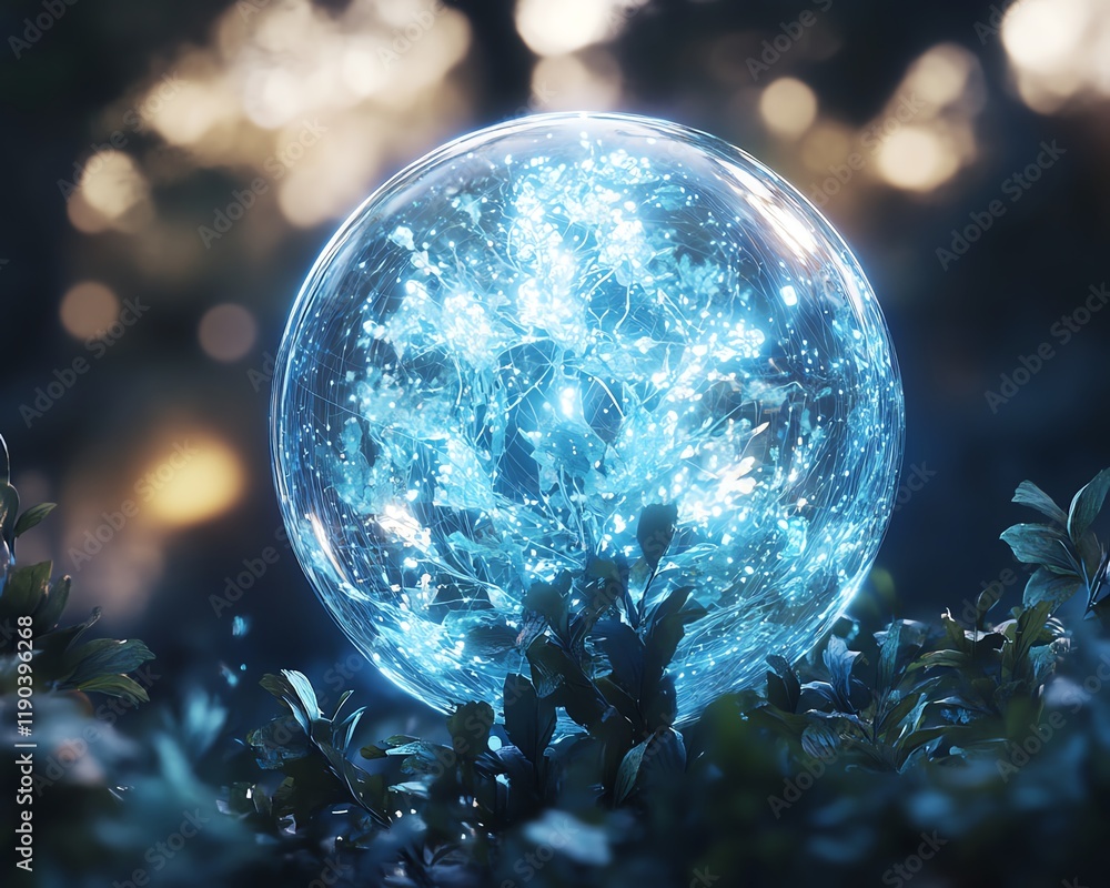 Aufkleber generative aiinspired world sphere with intricate data networks, glowing glass hologram effect, futu