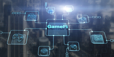 Gamefi concept. Game decentralized finance. Blockchain game