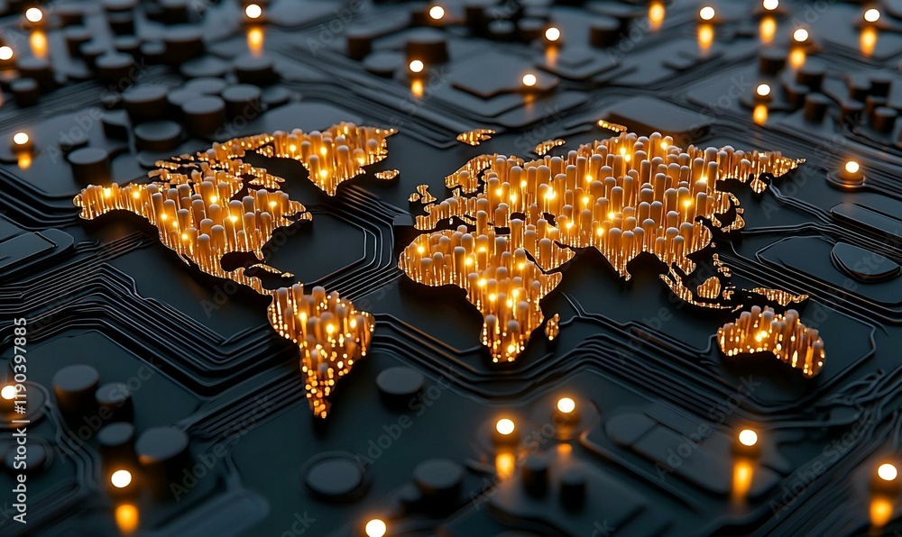 Poster global data insights, a vibrant world map showcasing big data visualization techniques and machine l
