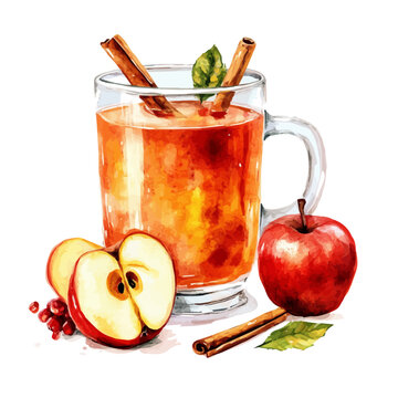 watercolor apple cider with cinnamon sticks clip art preview