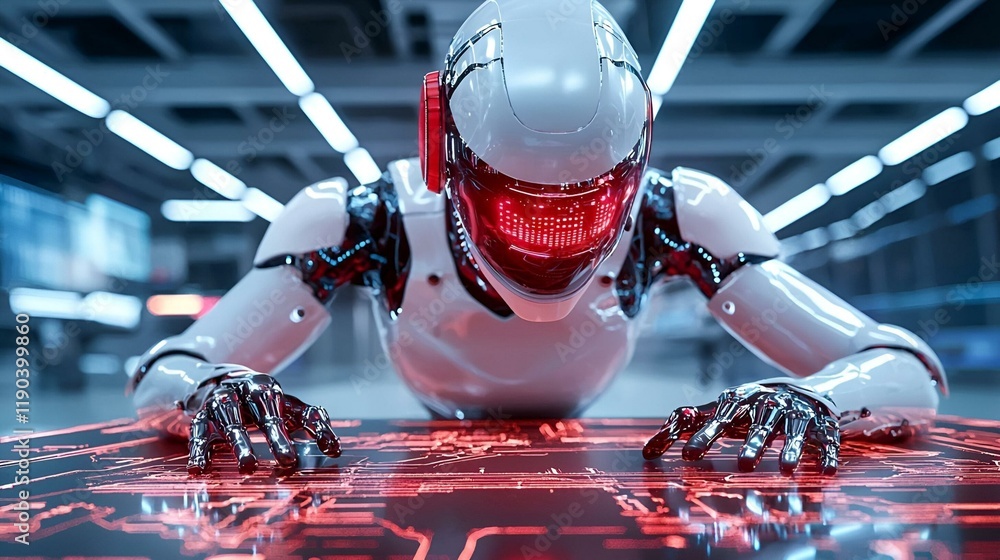 Poster futuristic robotics in digital manufacturing, showcasing advanced automation technology and intricat