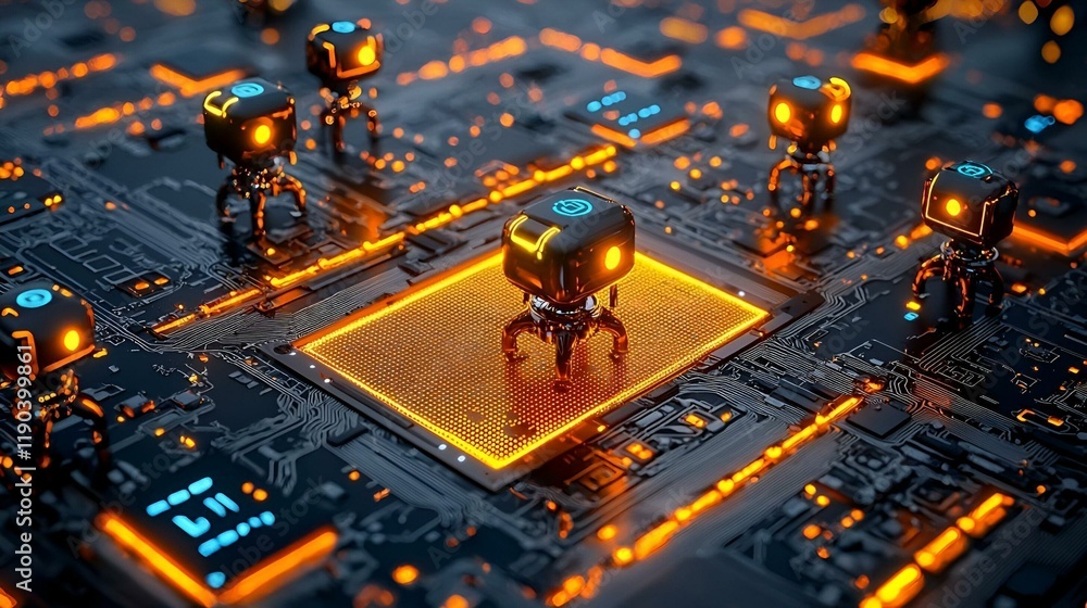 Poster robotics in action, a vibrant scene showcasing advanced digital manufacturing technology with automa