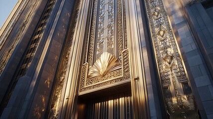 Ornate golden Art Deco building entrance detail.