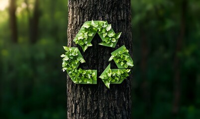 Fototapeta premium Green Vines Shaping Recycle Symbol, Lush greenery intertwines to create a sustainable emblem, representing eco-friendliness and nature's harmony.