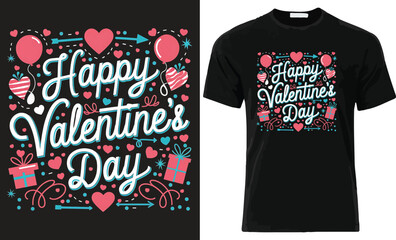 Happy valentine's day 14 February - Valentine's day typography t-shirt design template.