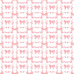 Watercolor Pink Bow seamless pattern, which means you can create larger prints, without losing quality. adorable ribbon bows in a watercolor style. Ideal for papers, wallpaper, wrapping paper and more