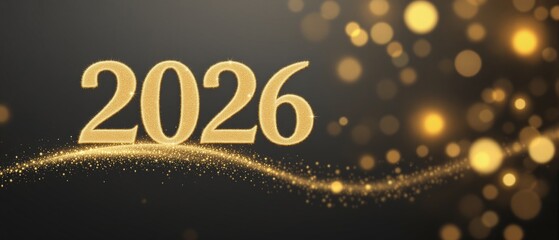 2026 New Year Celebration Background with Sparkling Gold Lights and Bokeh Effect for Festive Design
