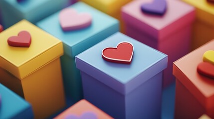 Obraz premium Colorful gift boxes with hearts.