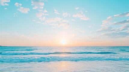 Obraz premium A serene beach scene at sunset, featuring a vibrant sky and gentle waves lapping at the shore, evoking tranquility and natural beauty.