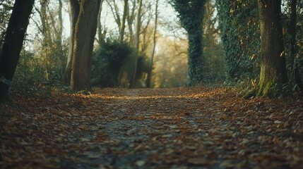 Autumnal Path Through a Tranquil Woodland Scene