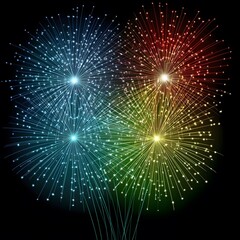 A captivating and elegant fireworks display set against a pitch-black sky, each burst carefully composed to create visual harmony. The brilliant explosions of bright colors - soft golds, deep crimsons